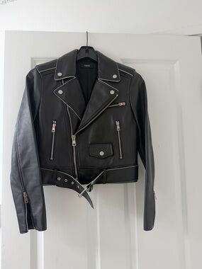 Theory Black Lamb Leather Moto Jacket with Silver Hardware